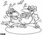 Caco the parrot and Lilica the chicken are dancing in the Cocoricó farm