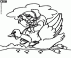 Mother Goose. A woman who flies riding a goose