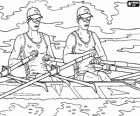 Rowing in two without helmsman. Two athletes in a regatta
