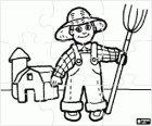 Farmer with pitchfork in hand and the farm at the background puzzle