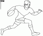 Rugby player in a race with the rugby ball