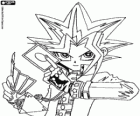 Yugi with the Duel Monsters game cards. Yu-Gi-Oh