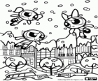 The Powerpuff Girls in the city under a heavy snow storm