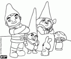 Gnomeo, Benny, Lady Blueberry and Shroom. Characters from Gnomeo and Juliet