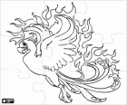 Phoenix puzzle. Puzzle of the mythical bird that is consumed by fire and reborn from its ashes