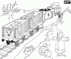 The locomotive James traveling in autumn, for Halloween