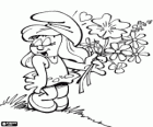 Smurfette with a bouquet of flowers