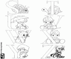 Alphabet babies and animals, capital letters from S to Z