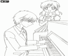 Taro Mitsuki and Hanon in the piano class, characters from Mermaid Melody Pichi Pichi Pitch