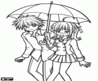 Lucia and Kaito under an umbrella. Mermaid Melody