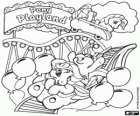 The ponies in the roller coaster of the amusement park Pony Playland