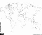 World map with the representation of the continents