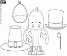 Pypus with era hats: Pilgrim Hat, top hat and monocle, Sherlock Holmes hat