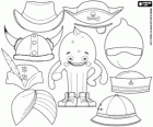 Hats and helmets for Pypus. Cowboy, pirate, ninja, mariner, explorer, hindu, Robin Hood, viking