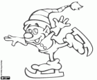 A Santa Claus Elf is skating on ice