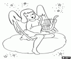 Angel on a cloud playing the harp to celebrate Christmas