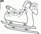 A flying sled decorated with poinsettias, Christmas flowers