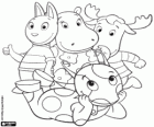 Uniqua, Austin, Tasha and Tyrone, four of the friends of the garden, the Backyardigans