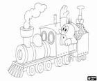 Krtek, the mole in a steam locomotive