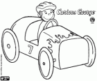 Curious George in a racing car