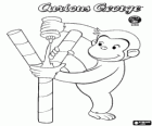 The curious monkey George using glue