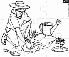 Puzzle of a gardener working on the cultivation of plants