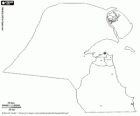 Map of the State of Kuwait. Capital: Kuwait. Small Emirate in the Near East with coasts on the Persian Gulf