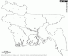 Map of the People's Republic of Bangladesh. Capital: Dhaka. South Asian country with coasts to the Bay of Bengal