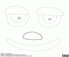 A face with eyes, nose and mouth in dotted lines