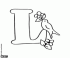 Letter L with a bird with some fruit in the beak