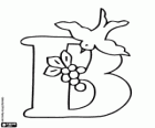 Letter B with fruits and a bird flying