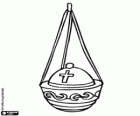 A metal censer suspended from chains. A incense burner for celebrations