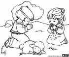 Two children praying in the field with a lamb. The prayer