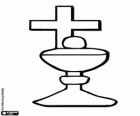 The Ciborium and the Cross. Ciborium, sacred vessel for the sacramental bread for the Eucharist