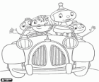 Noddy in his car with the Skittle Family