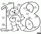Number 18 and Baby Bear with eighteen butterflies flying