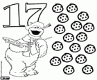 Number 17 and the Cookie Monster has painted seventeen cookies