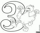Number 3 and Big Bird with three balls