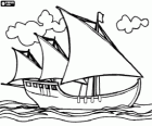 One of the caravels of Columbus with three masts and sails to the wind