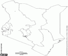 Map of the Republic of Kenya. Capital: Nairobi. Country in the east of Africa with coast to the Indian Ocean