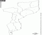Map of the Republic of Mozambique. Capital: Maputo. Country in the southeast of Africa with coasts to the Indian Ocean