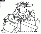 A carpenter giraffe with hammer and nails