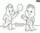 Two Care Bears playing with a ball