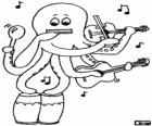 An Octopus who plays many instruments. A one-man band, a one-octopus band