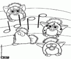 The musical furbies. Four furbys in a musical staff