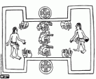 Representation of the ball game and the playing field. Ullamaliztli and Tlachtli in ancients aztecs's language