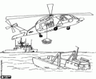 A helicopter in a rescue operation in high sea