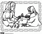 Two girls playing a Jewish traditional game