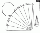 An octagonal pyramid model to mount with paper. The base of the pyramid is an octagon