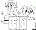 Christmas elves with a gift
